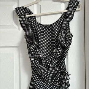 Dynamite Polka Dot Sleeveless Wrap Top